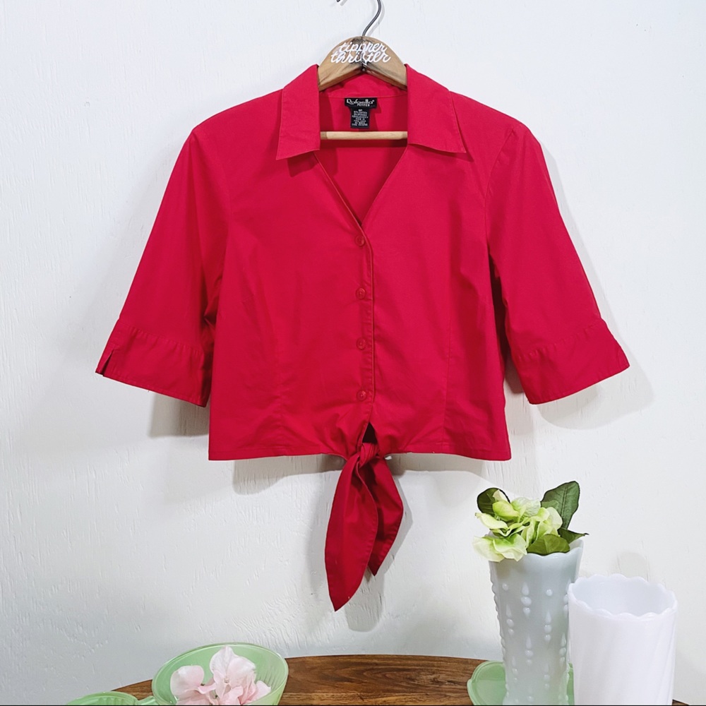 Rafaella Cropped Front Tie Blouse